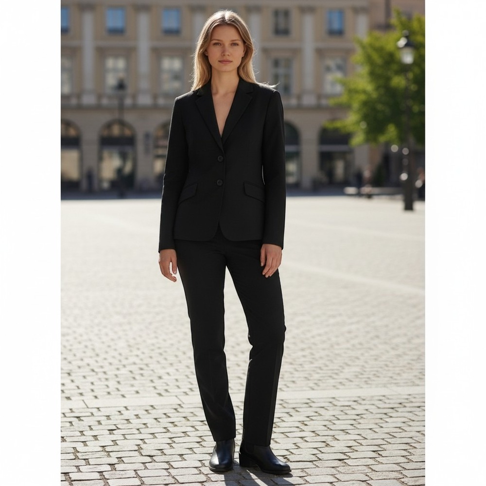 Jones New York Womens Black 2 Piece Pant Suit Blazer Trousers Set Size 14 NEW
